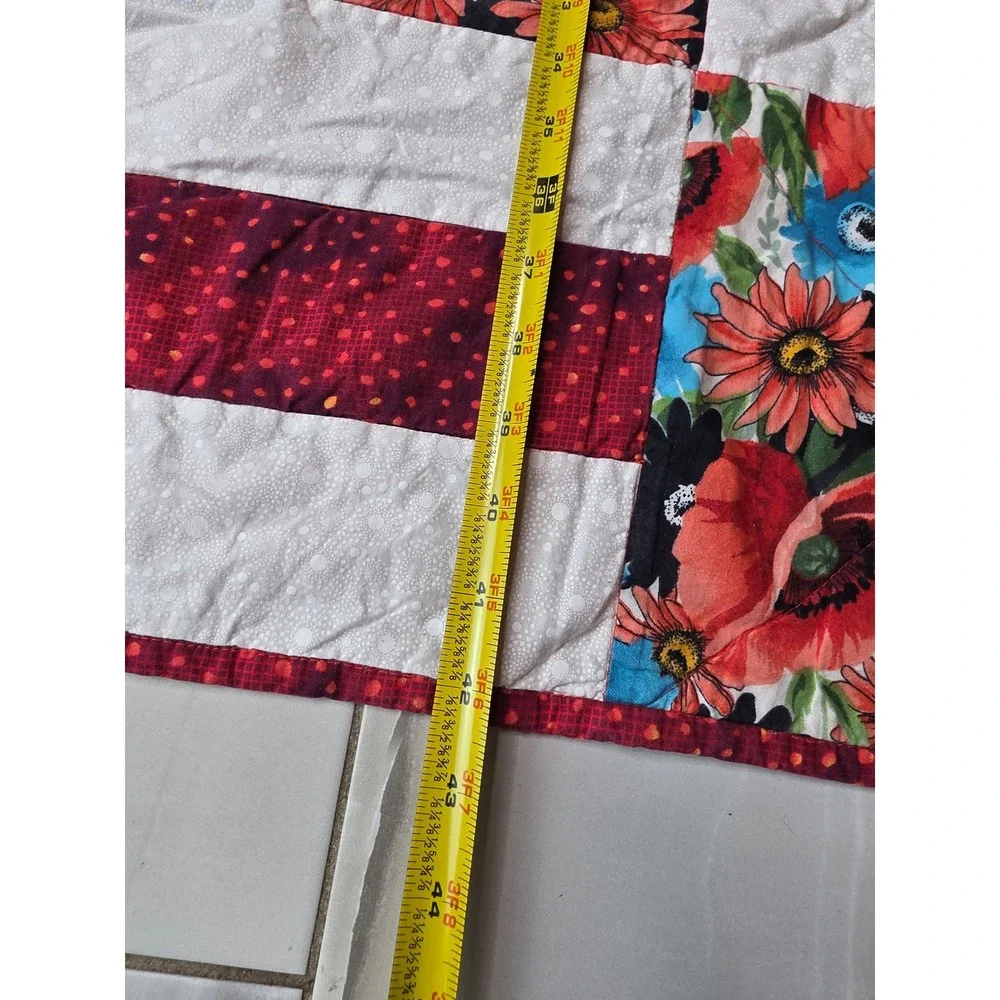 Heritage Springs Handmade Floral Patchwork Quilt Red White Blue Poppy 43x35 W1